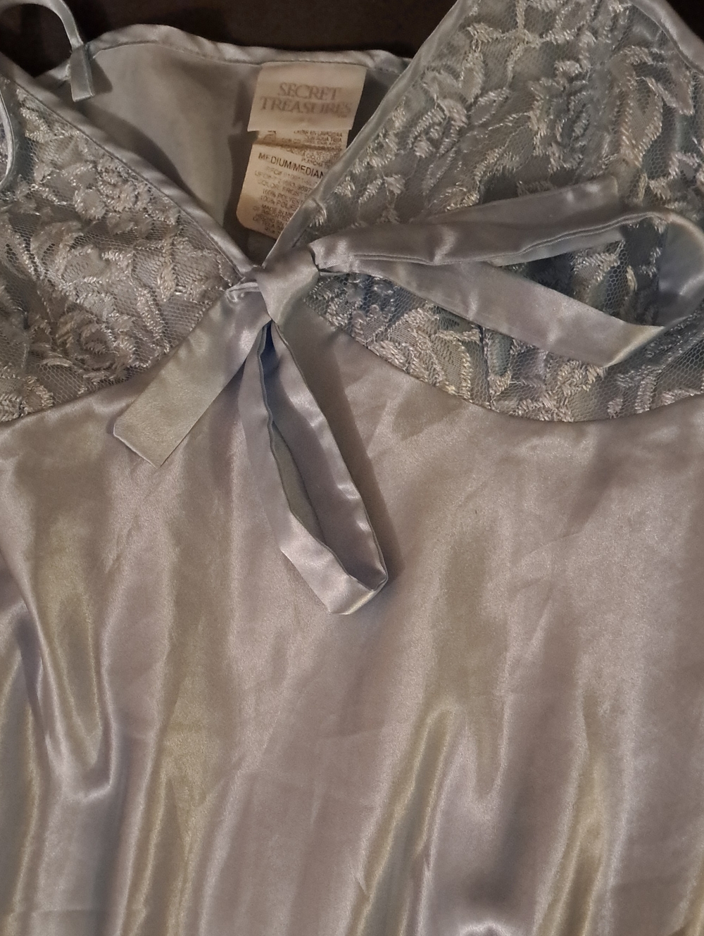 Secret Treasures Pale Blue Satin Lace Chemise with Bow Detail